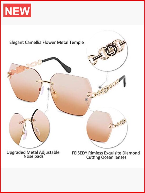 Classic Rimless Sunglasses Women Metal Frame Diamond Cutting Lens main image 6
